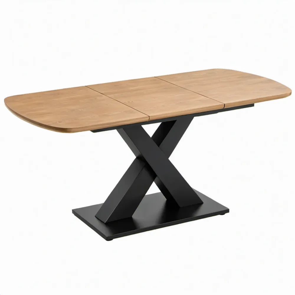 Uitschuifbare eettafel 160-200 x 90 x 76 cm naturel eikenfineer met zwart stalen kruispoot