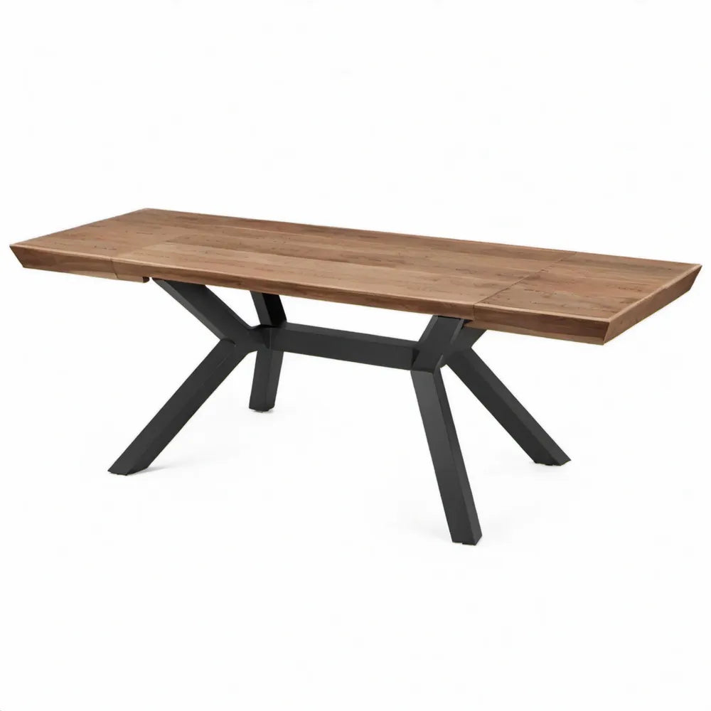 Rechthoekige eettafel 240 x 100 x 76 cm van massief eikenhout met zwarte stalen X-poten