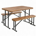 Opvouwbare tafel met 2 banken, 110 x 60 x 75 cm, bruin/zwart, grenenhout en staal