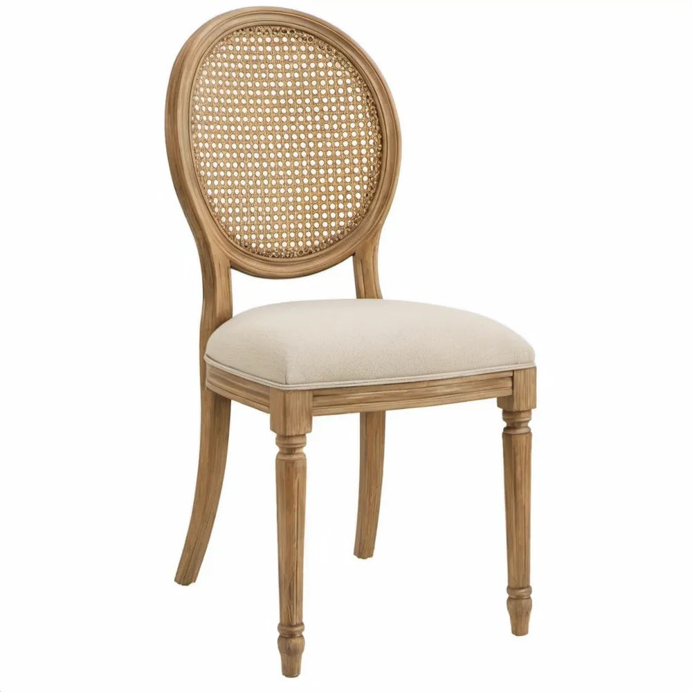 Eetkamerstoel met ovale rotan rugleuning, beige en naturel, 50 x 56 x 96 cm