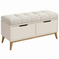 Opbergbank met bouclé zitting en 2 vakken, 100 x 35 x 45 cm, Gebroken wit/Naturel bruin