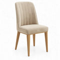 Beige fluwelen eetkamerstoel met beukenhouten poten, 45 x 55 x 86 cm