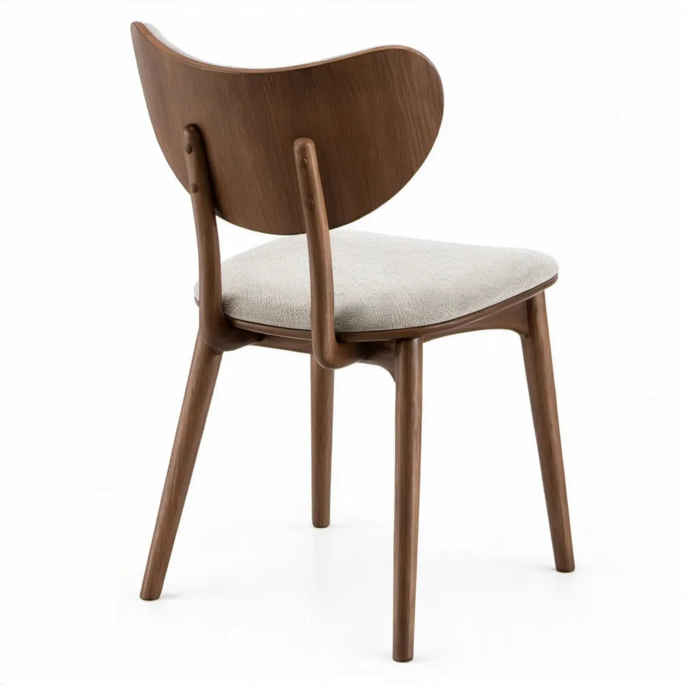 Eetkamerstoel met walnootbruin houten frame en beige zitting, 50 x 54 x 79 cm
