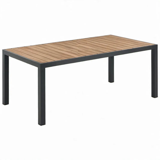 Rechthoekige eettafel 200 x 100 x 74 cm van naturel teakhout met zwart stalen frame