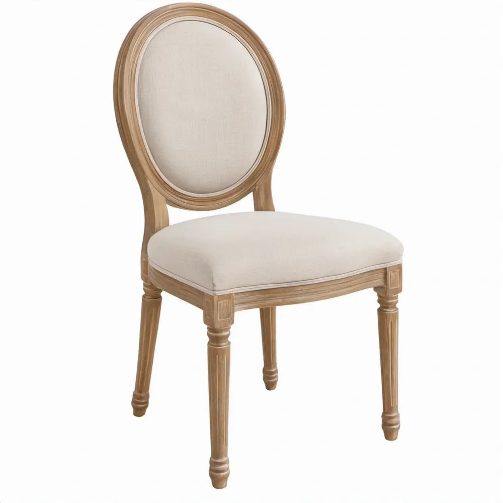 Klassieke eetkamerstoel van massief rubberhout met ovale rugleuning, 50 x 55 x 96 cm, naturel en beige