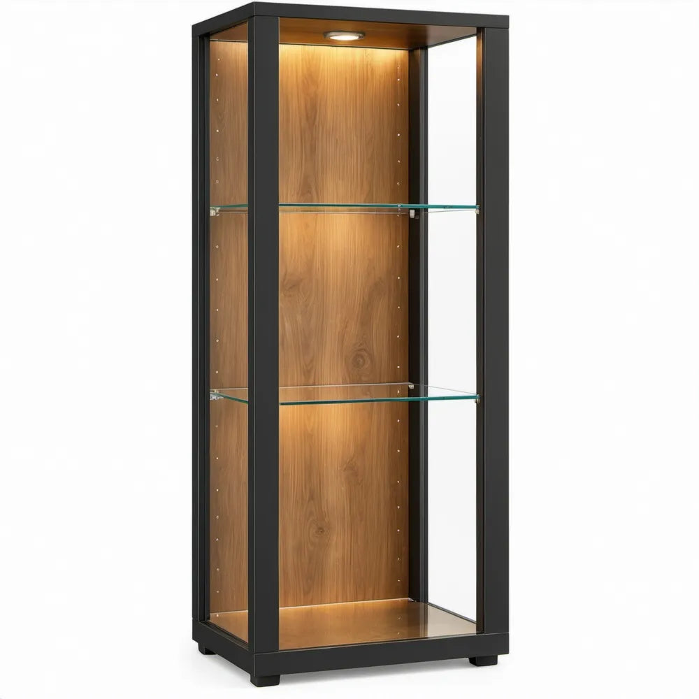 Vitrinekast met ledverlichting, 80 x 40 x 180 cm, zwart/walnootbruin/transparant