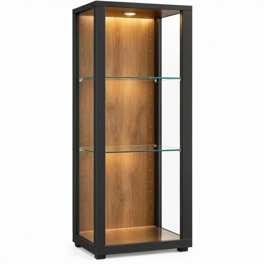 Vitrinekast met ledverlichting, 80 x 40 x 180 cm, zwart/walnootbruin/transparant